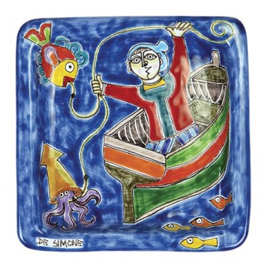 Piatto Quadrato pescatore ceramiche de simone 20x20 DS 29 Piatto Quadrato pescatore ceramiche de simone 20x20 DS 29